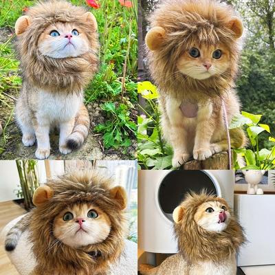1 Cat Set Lion Mane Wig Pet Adjustable and Comfortable, Stylish Lion Hair Halloween Christmas Easter Party Event Cat Headwear