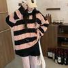 Punk Style Irregular Ripped Sweater Women's Striped Knit Pullover Loose Long-sleeve Crew Neck Top Twist Pullover Coat Korean Fashion