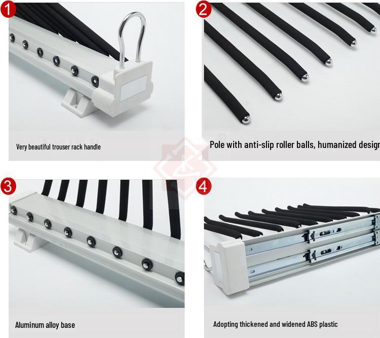 Side-Mounted Pull-Out Telescopic Trouser Rack with 10 Rods for Walk-In Closets