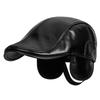Autumn/Winter PU Leather Retro Forward Hat, Warm, Middle aged and Elderly, Windproof, Ear Protection, Adjustable Warm Tongue Hat