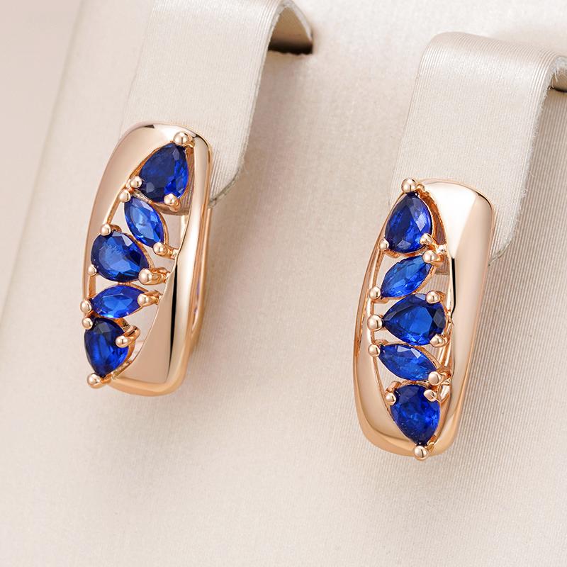 Full Sparkling Blue Natural Zircon English Earrings For Women Fashion  Rose Gold Color Wedding Daily Jewelry