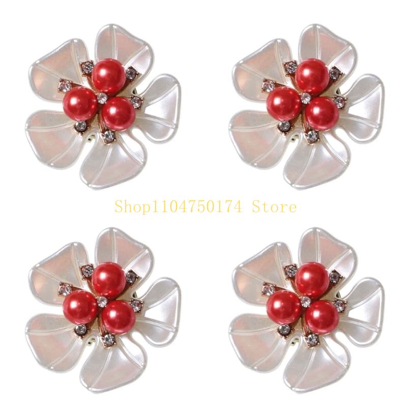 4Pcs Rhinestones Pearls Button Clips Decorative Cufflinks Cover For Dress Shirt Top Sale