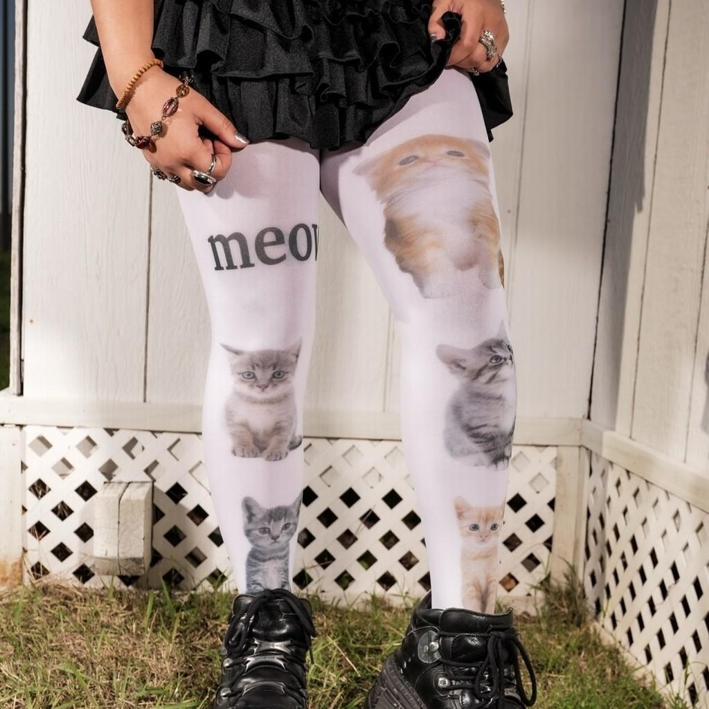 Cat Print Velvet Tights With Hip Lifting And Slimming For Casual Women