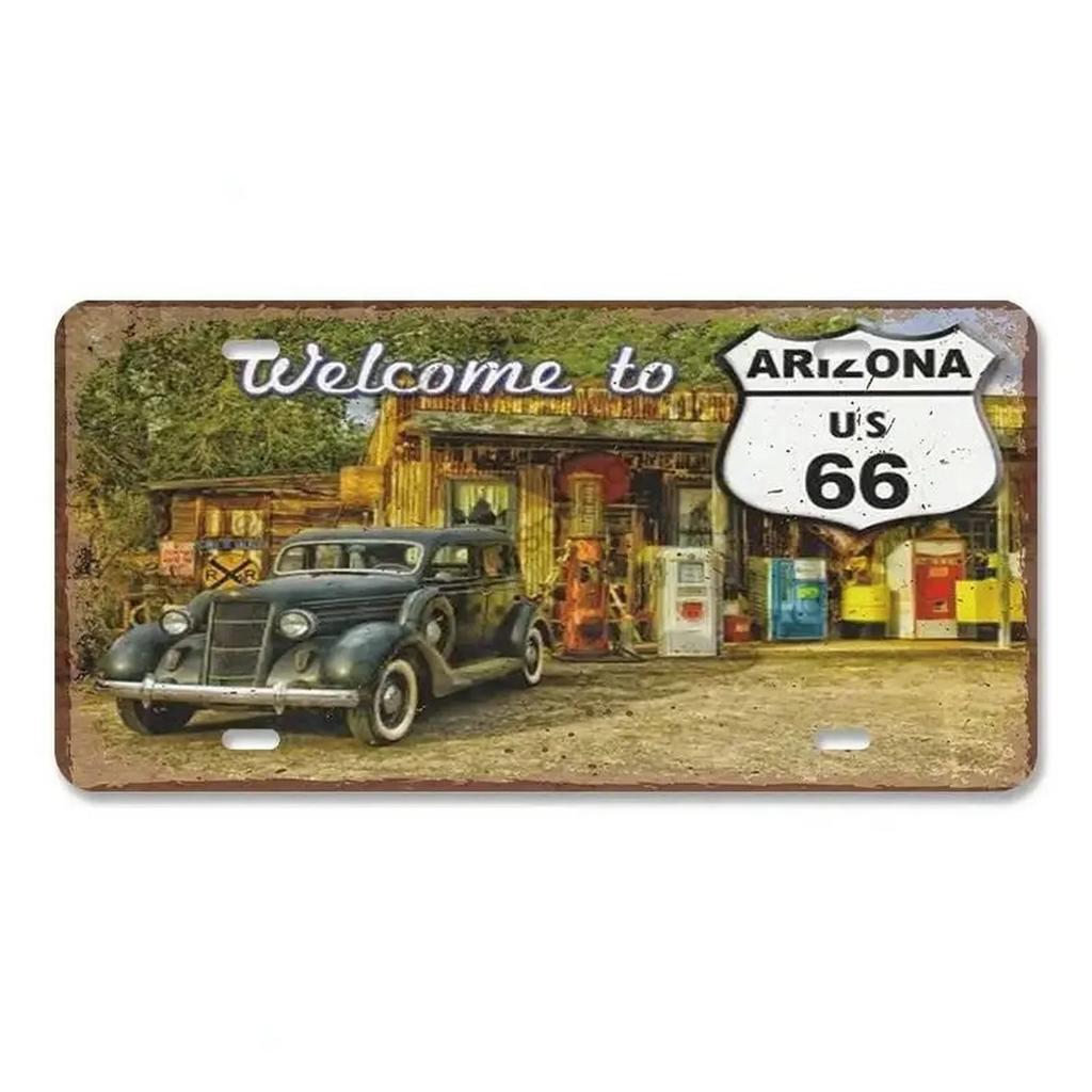 Route 66 License Plate for Wall Art Decoration Metal Tin Signs Vintage Tags Metal Automotive Signs For Cafe Bar Club Garage Pubs