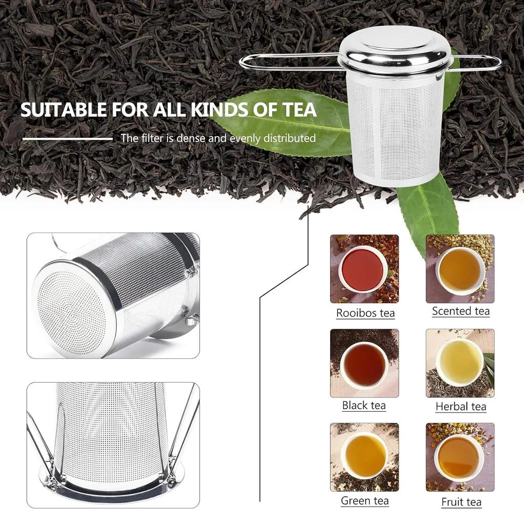 Stainless Steel Tea Infuser Mesh Filters Tea Strainer with Folding Handle Lid Hanging On Teapots Mug Cup To Steep Tea Coffee New