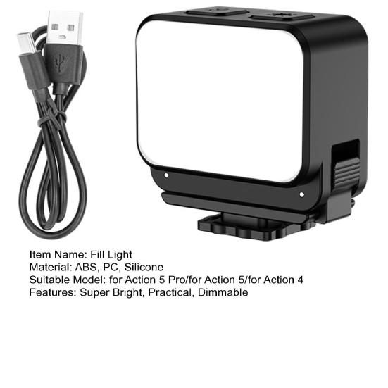LED Magnetic Camera Light Dimmable 3 Color Temperatures IPX4 Waterproof Adjustable Mini Fill Light for Action 5 Pro/for Action 5/for Action 4