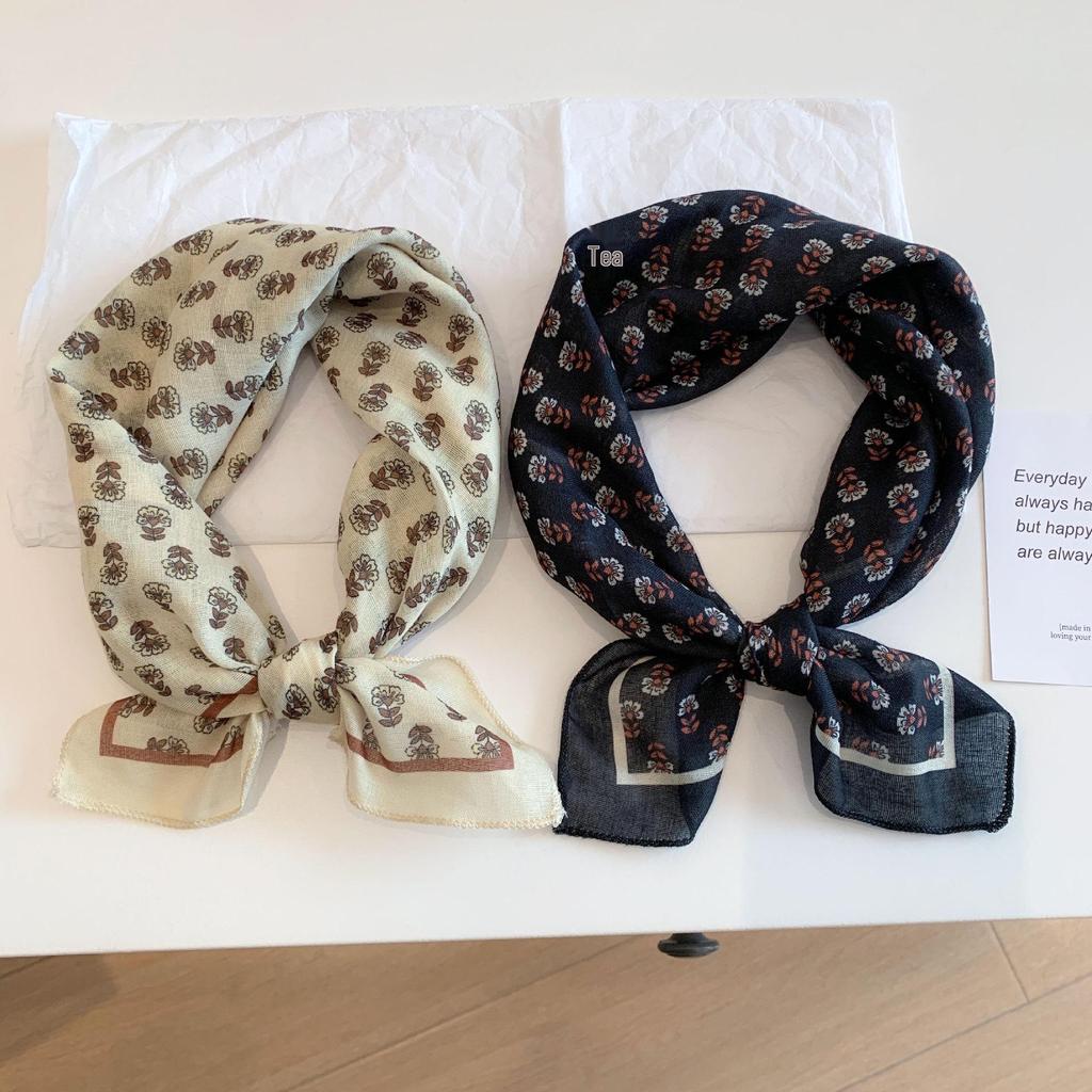 Retro Black Rose Cotton Silk Square Scarf for Women - Lightweight Summer Layering Neck Scarf