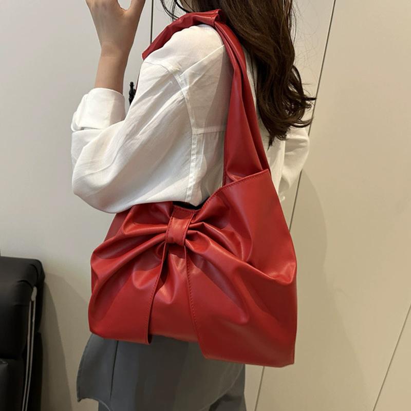Casual Shoulder Bag for Women New Sweet and Simple Underarm Bag Bow Design Large Capacity Handbag