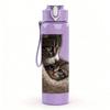 1PC Cat Curled Inside Soft Sack Print 750ml Color Plastic Sports Water Bottle Leakproof Flip Straw Lid Suitable for Sports Office Home Use