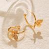 Simple C Shaped 18k Gold Plated Copper Butterfly Animal Stud Earrings For Women
