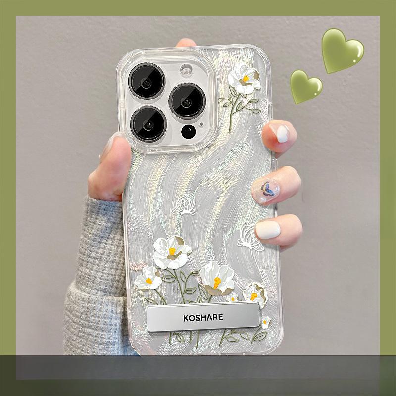 Applicable To Huawei P70/60pro Mobile Phone Case Vivos17 White Bouquet Stand Oppo Feather Yarn Laser Xiaomi 13