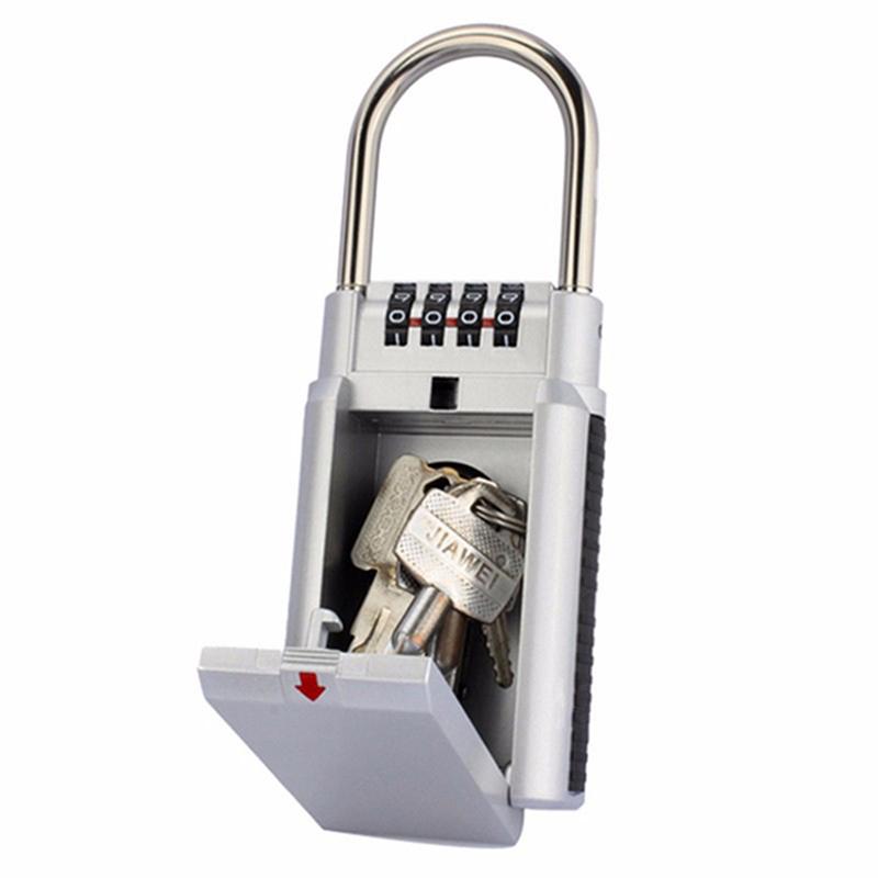 Key Storage Box Bin Secret Padlock with 4 Dials Resettable Password Combination Door Locker Hook Zinc Alloy Organizer Safe
