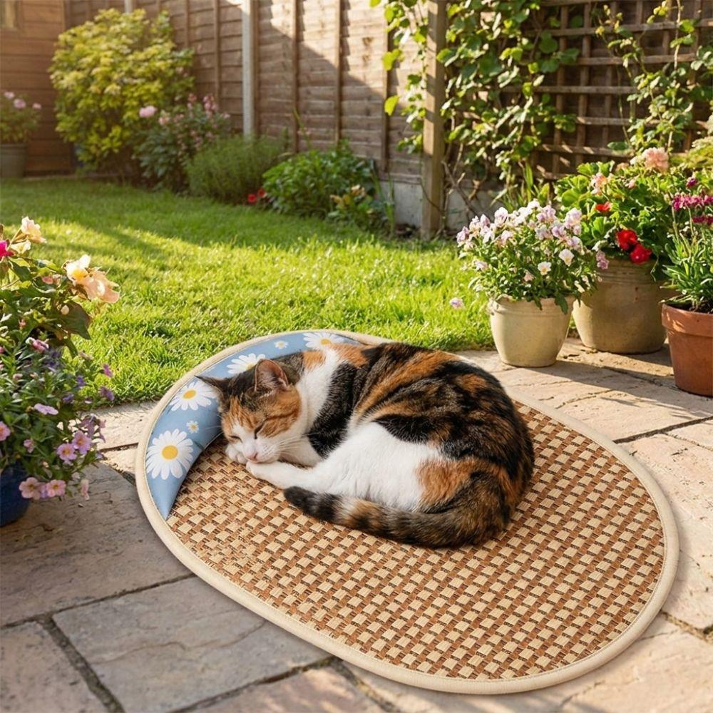 Sunflower Print Pet Cooling Mat Breathable Pet Mattress Rattan Mat Kennel Mat  Indoor Use