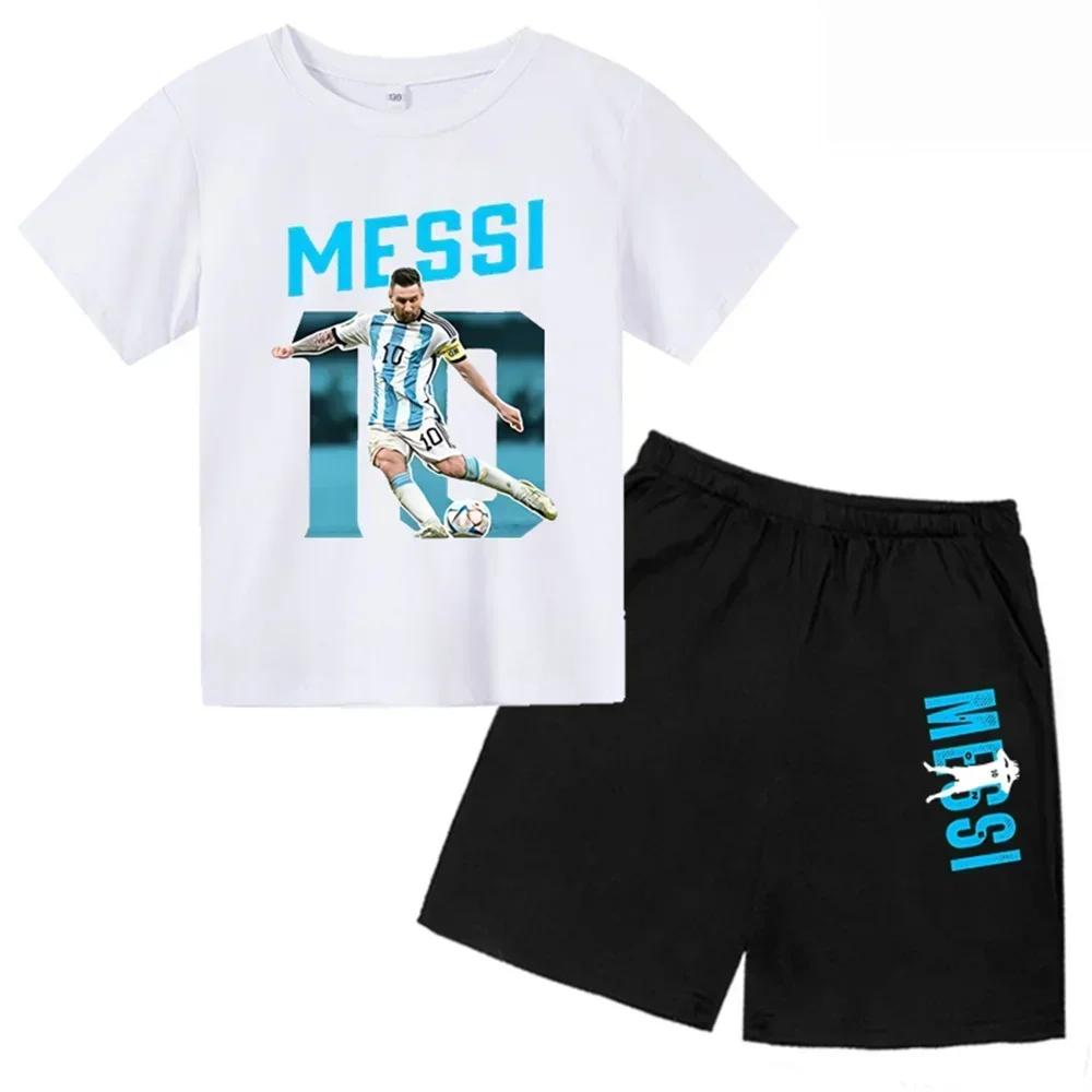 Set Estivo per Bambini Marca Messi Stampa T-shirt a Maniche Corte + Pantaloncini Set 2 Pezzi Tuta Sportiva Moda Casual Bambino Ragazzo Ragazza Abbigliamento per Fan