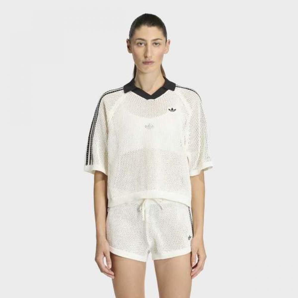 AdidaS Women S Daily Short Sleeve Knit Crochet Polo Tee Kc6490 XS