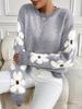 Floral Pattern Round Neck Sweater, Cute Drop Shoulder Long Sleeve Sweater for Fall & Winter, Women's Clothing