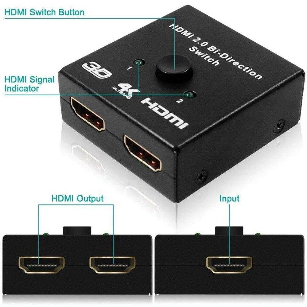 4K HDMI-compatible Switch 2 Ports Bi-Directional 1x2 / 2x1 HD Switcher Splitter 4K 1080P 3D HDR HDCP for PS4 PS3 Xbox HDTV Box