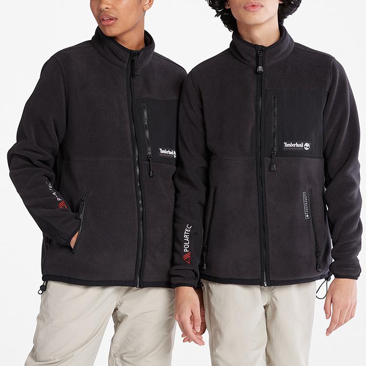 Timberland Solid Color Logo Outdoor Fleece Stand Collar Jacket Unisex Jacket Black A5VJ5-001