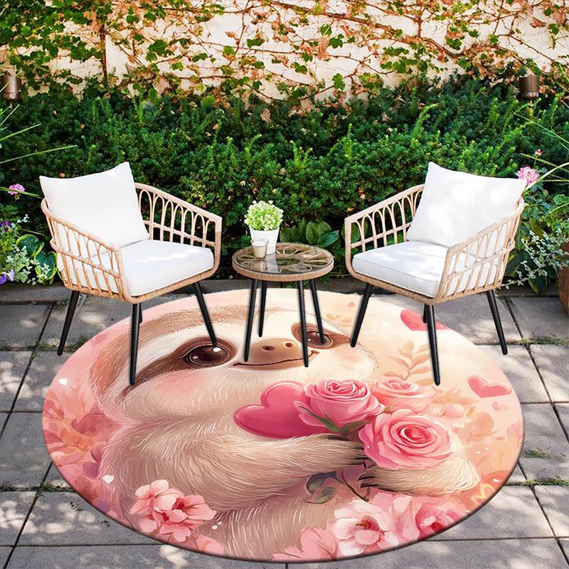 Pink Sloth Pattern Round rug,Carpet Rug for Living Room Bedroom Playroom ,Non-slip Floor Mat,Holiday Gifts and Birthday Gifts.