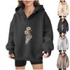 2025 New European and American Halloween Women's Hooded Sweater Front and Rear Pattern Winter Fleece Loose Casual