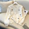 Milk Fufu Lazy Wind Pink Sweater Jacket Women's 2025 Autumn and Winter New French Bow Knitted Cardigan Top
