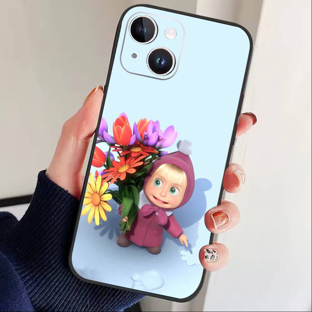 Cute M-Masha and Bears Phone Case For iPhone 16,15,14,13,12,17,Pro Max,Plus Silicone Black Case