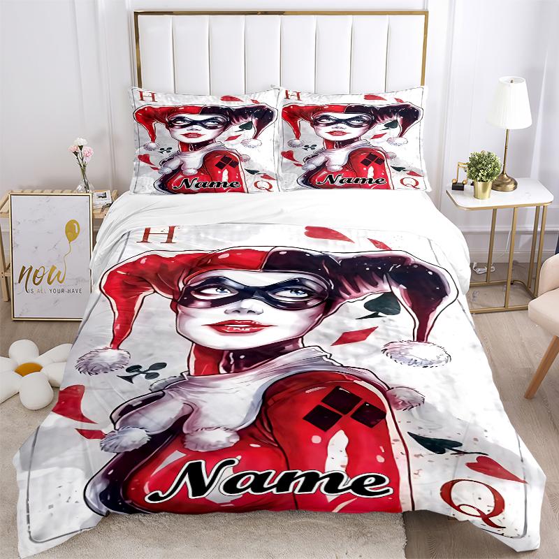 Custom Textile Harley Quinn Bedding 3 Piece Set HD Print Duvet Cover Pillowcases for Teens Adult Bedroom Decoration