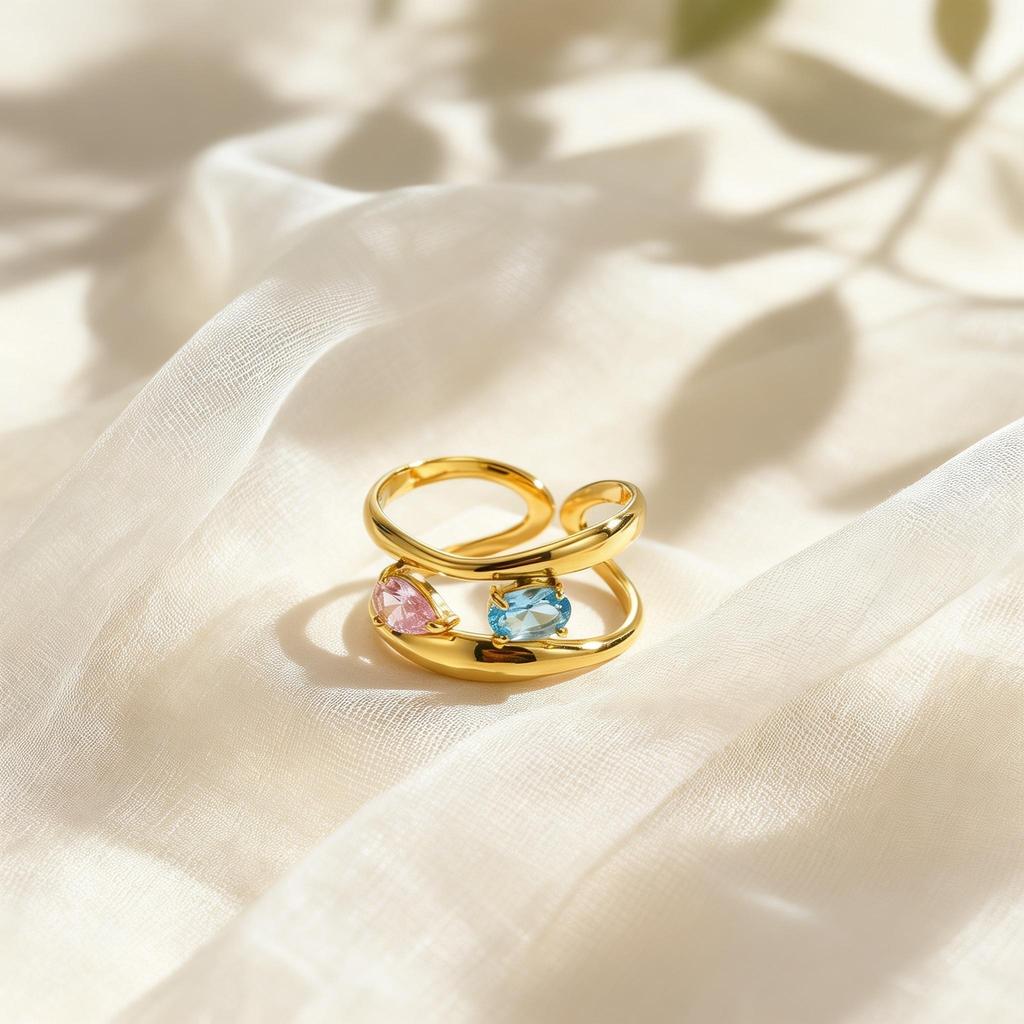 Fashion Shiny Zircon Geometric Line Open Rings for Women, High Quality Stainless Steel Ring, Gold Plated Luxury Finger Jewelry