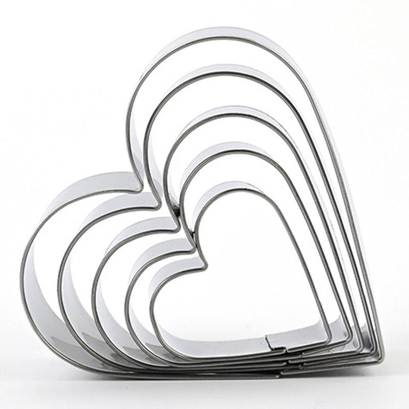 5Piece Heart Shaped Cookie Cutter Set Cutter Stainless Steel Heart Mold Baking Tools Biscuit Molds for Valentines Day Cake Tools 1