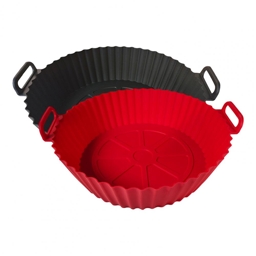 Reusable Fryer Basket 8-inch Round Silicone Fryer Liner with Dual Handles Non-stick Heat Resistant Baking Tray Reusable