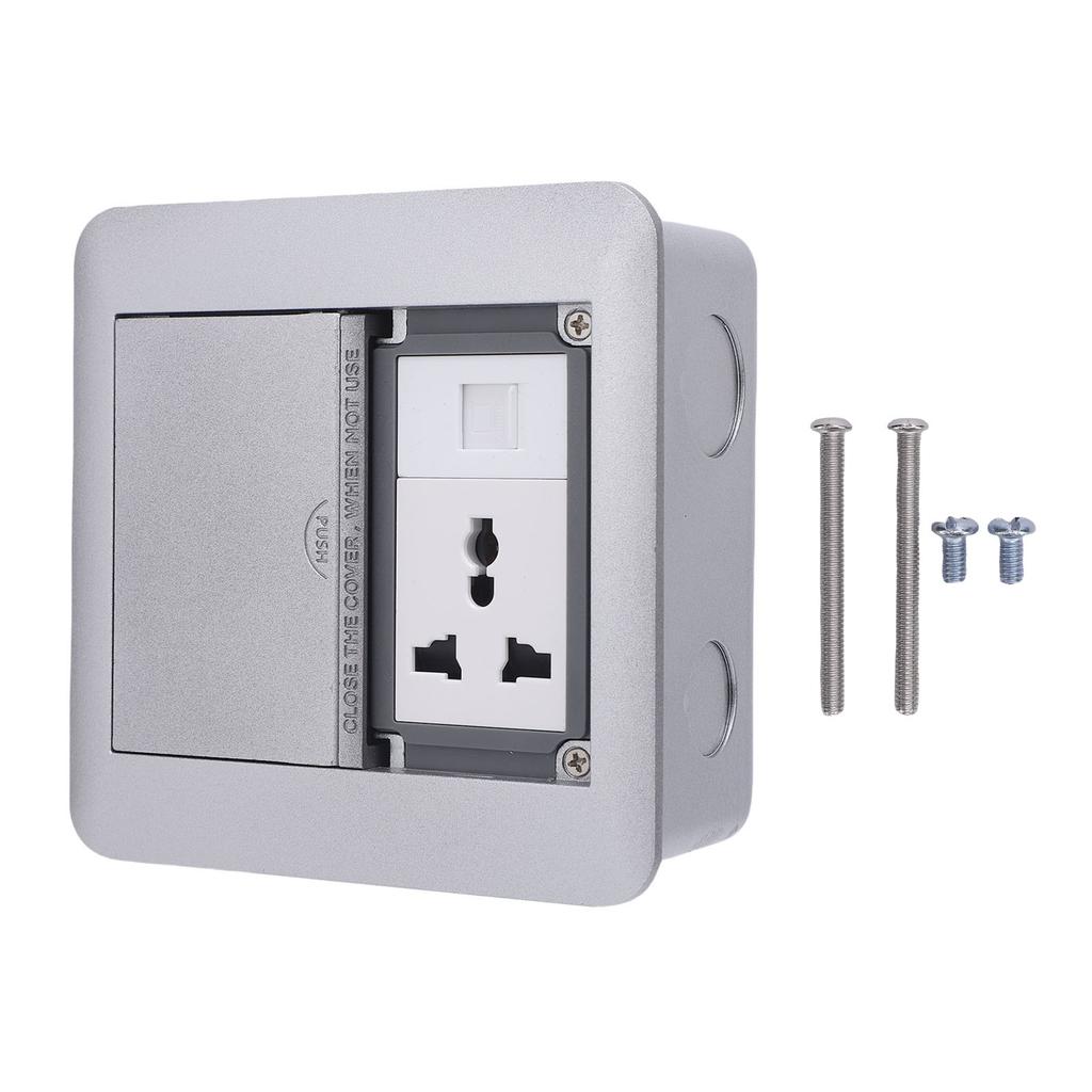 Desktop Socket Box 3 Prong Outlet and Network Port Double Door Recessed Floor Power Strip 4000W 16A