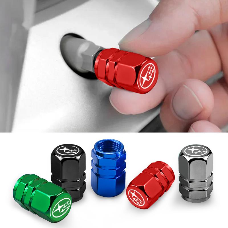 4Pcs Metal Car Wheel Tire Air Valve Stem Caps Accessories For Subaru Legacy WRX STI Impreza BRZ Crosstrek XV Forester Outback yh6r