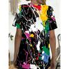 Women'S Summer Artistic Splatter Graffiti Print Pocket Round Neck Short Sleeve T-Shirt Athletic Casual Comfortable Top