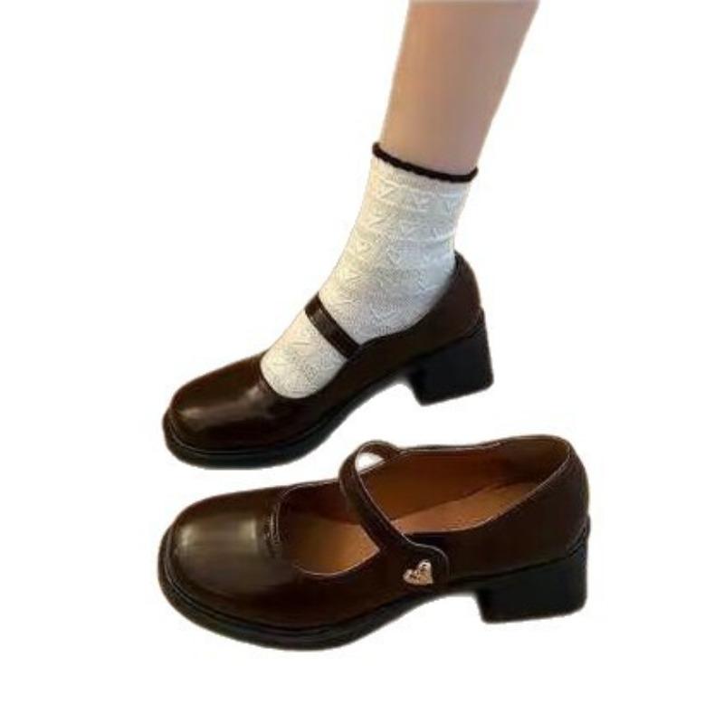 Black retro Mary Jane shoes women's new autumn thick heel versatile small leather shoes single shoes women