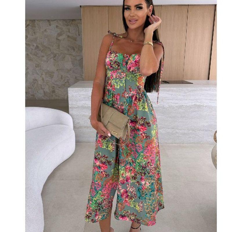 Mid-Length Sling Dress European and American Summer Tie Chest Pad Print Slim fit A Word Sleeveless Skirts Dress