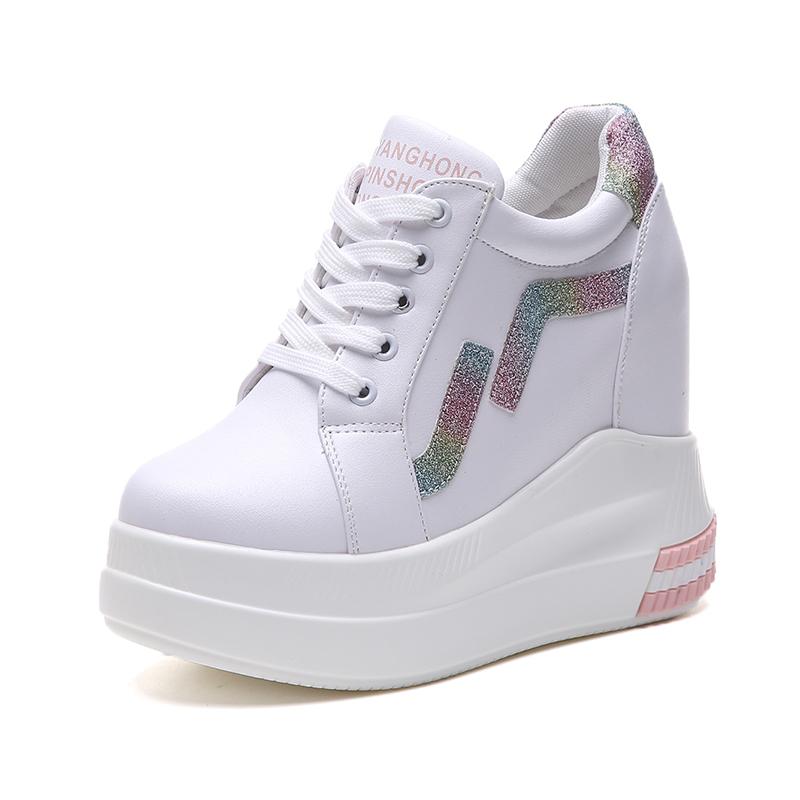 Fashion Women's Platform Sneakers 11CM Autumn Hidden Heel Casual White Sneakers For Woman Chunky Shoes High Heels Female Sneaker Shoes