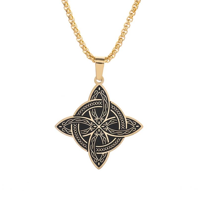 Witch Knot Pendant Necklace Celtics Irish Amulet Stainless Steel Square Chain Choker Pagan Witchcraft Luck Jewelry