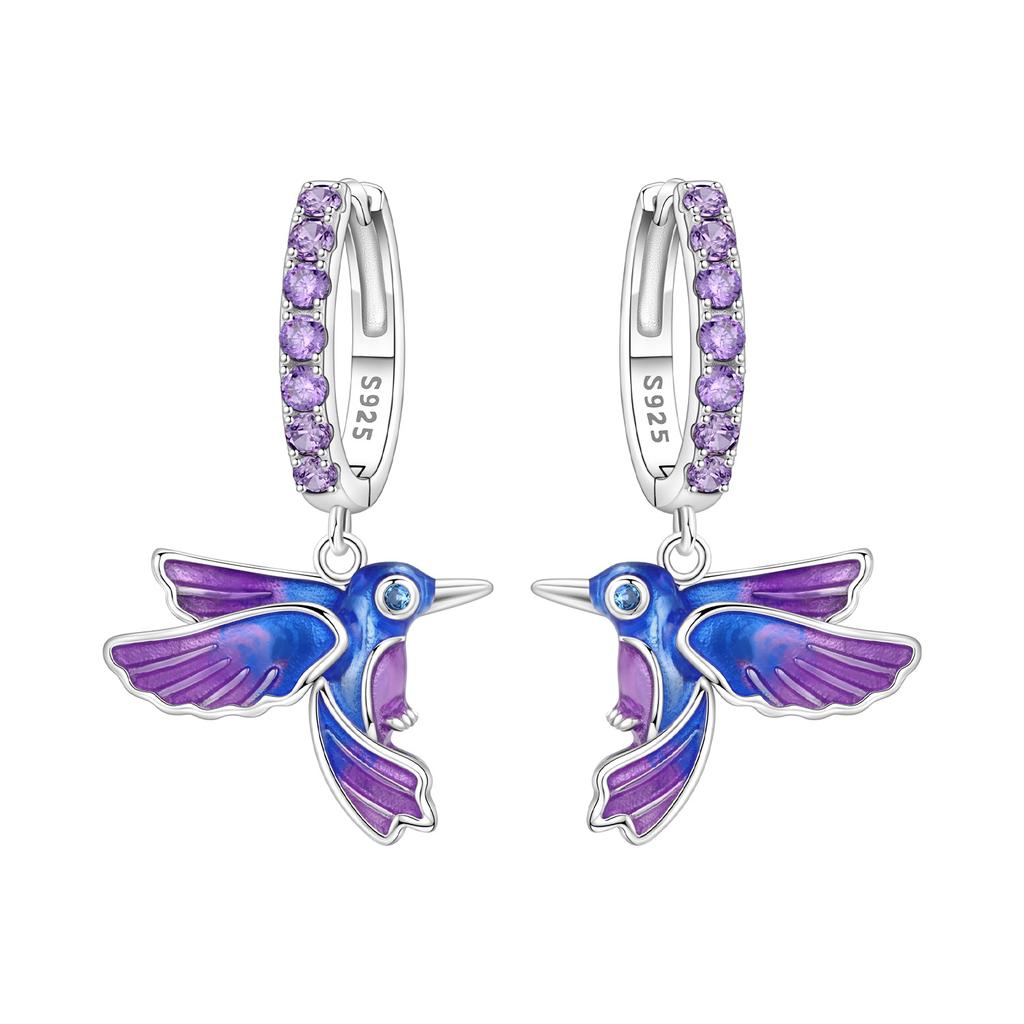 Orstarry 925 Silver Blue Purple Bird Drop Earrings Women Earrings Charm Fashion Birthday Party Jewelry Fine Gift Aretes