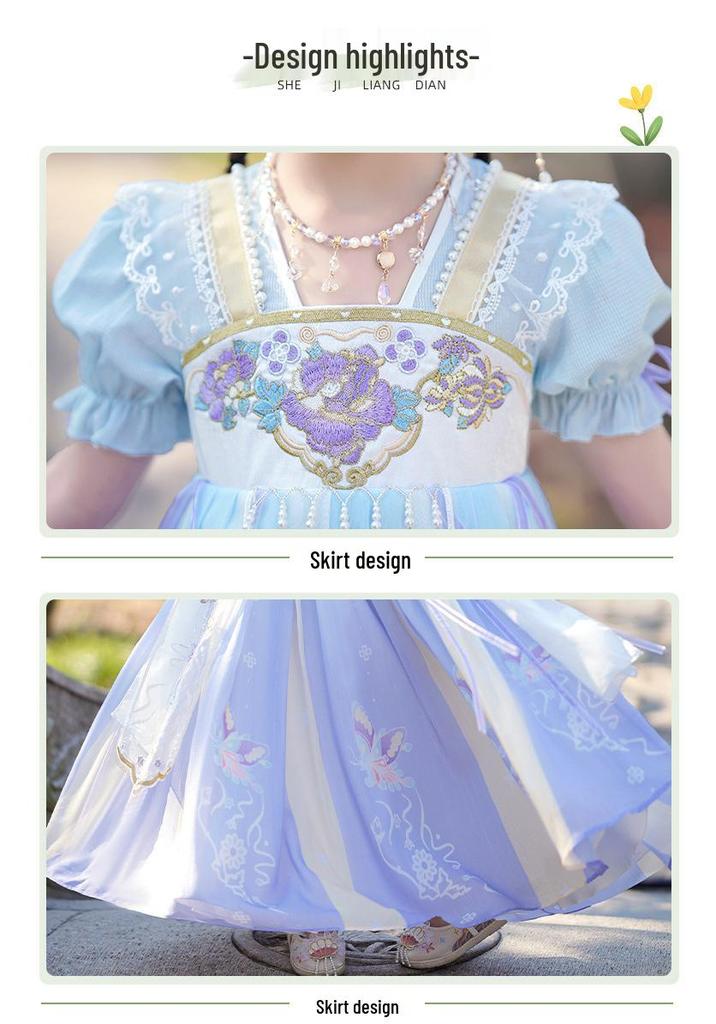 Children's Hanfu: Girls' Summer Thin Style Tang Suit Skirt - Ancient Costume for Small To Medium Kids