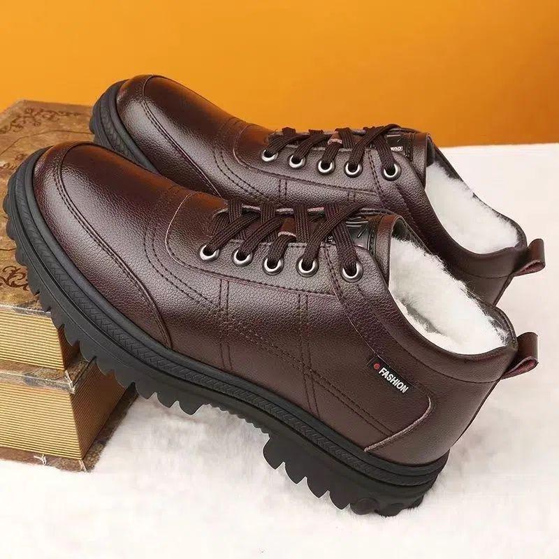 Men's Winter High-Top Velvet Cotton Leather Snow Boots - Warm and Versatile Casual Style
