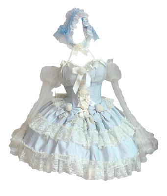 Lolita JSK Vestido Salopete Camisola Roupas Vestido Renda Bonita Coberturas de Braço Fantasia de Menina Conjunto de Fita Babado Roupas Girly Francês Primavera Verão Outono
