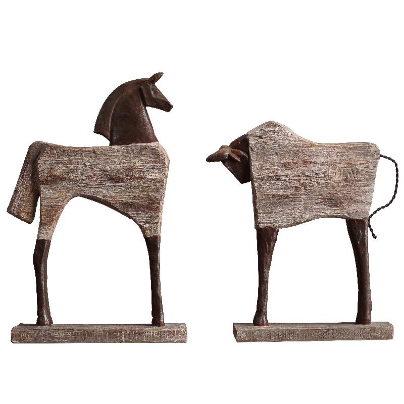 Creative Resin Ornaments The Horse Horse Simulated Animal Sculpture Wood Grain Road Handmade Arts Crafts Decorative Figurines