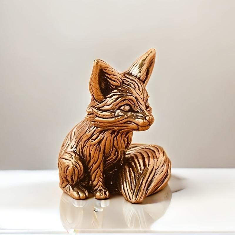 Винтажная solidная латунная фигурка лисы для письменного стола, офисного стола, чайный питомец, маленькое бронзовое изделие ручной работы 1Pcs