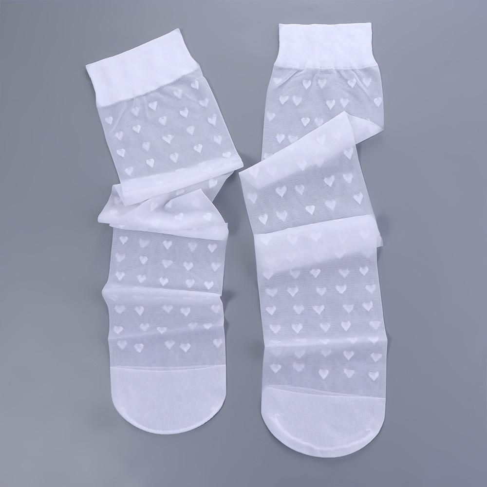 Love Heart Glass Filament Women Stockings Long Tube Hosiery Lolita Calf Socks Korean Style