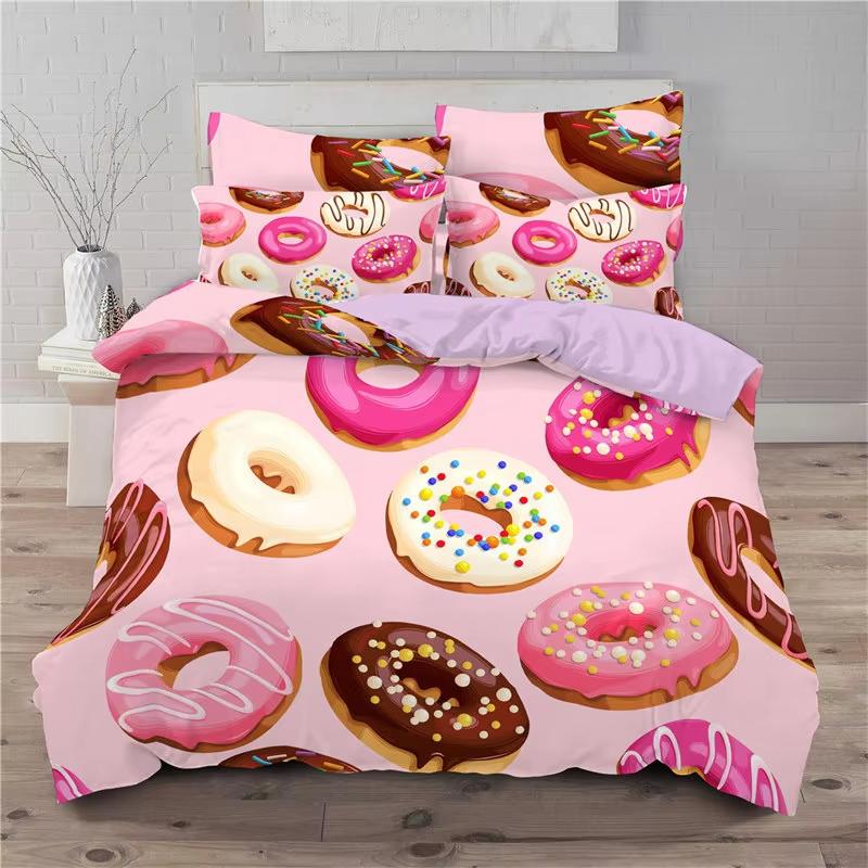 Soft Cute Donuts Duvet Cover Set Dessert Theme Bedding Set For Girls Boys Gifts Microfiber Funny Cartoon Tasty Foods Quilt Cover
