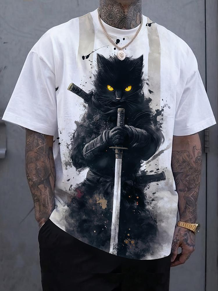 Retro Style 3D Wolf Print Men's T-shirt Summer Men's Outdoor Street Short Sleeved Top Fashionable Casual Comfortable Short Sleeved Clothing