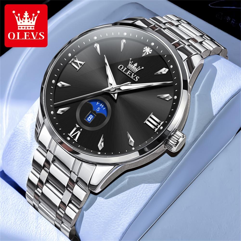 Classic Minimalist Dial Men's Watches Waterproof Week Calendar Genuine Quartz Wristwatch Stainless Steel Strap Watch