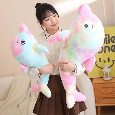 Cute Fantasy Color Dolphin Throw Pillow Plush Toy Doll Aquarium Dolphin Doll Girl Soothing Doll