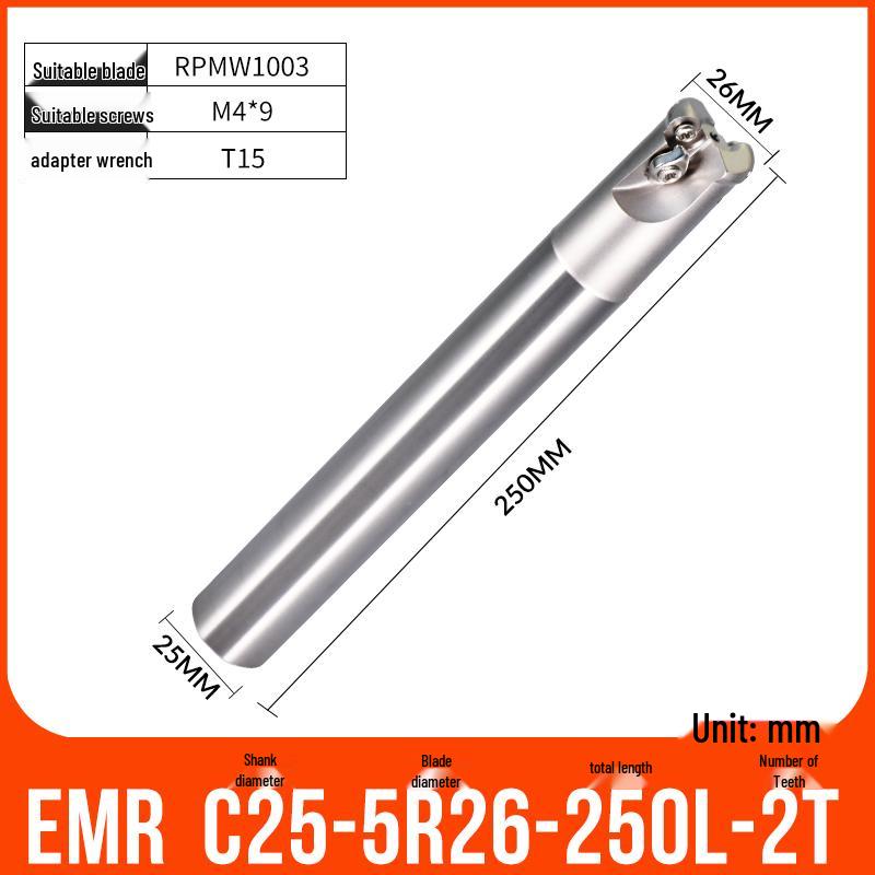 Shockproof EMR CNC Milling Cutter Holder - Round Nose, Bull Nose & Flat Machining Extensions (R4, R5, R6)