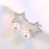 Fashion Star Celebrity Earrings, Girls Tremella Needle Pearl Pentagram Earrings